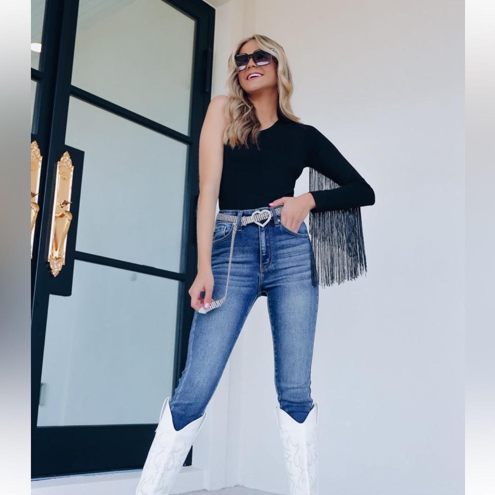 Fringe one shoulder bodysuit